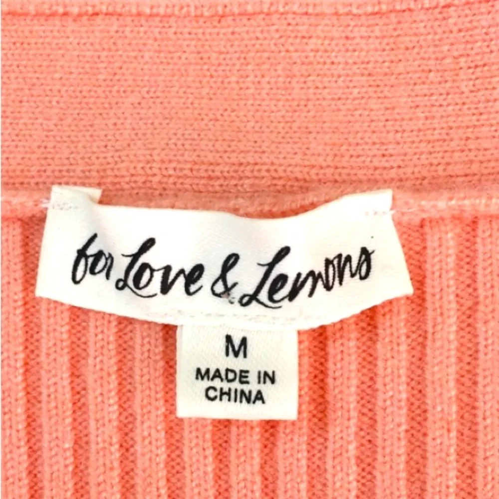 For Love and Lemons Nina Coral Ribbed Lace Edge Crop Button Cardigan Medium - Picture 7 of 13